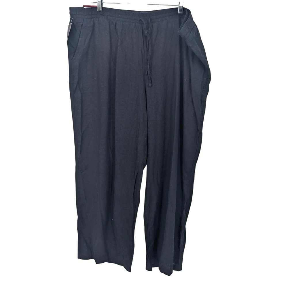 Gap Linen Blend Pants Womens XL Black Wide Leg‎ Pull On Coastal Vacation Casual